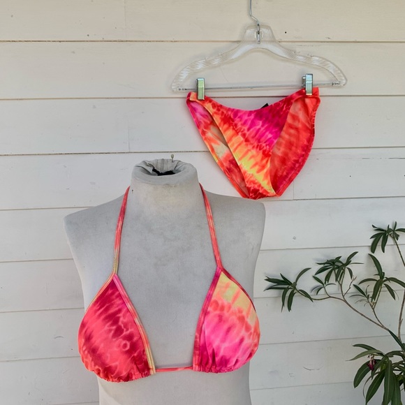 Vintage Swim Vintage 9 2000 Y2k Tie Dye String Bikini High Waist